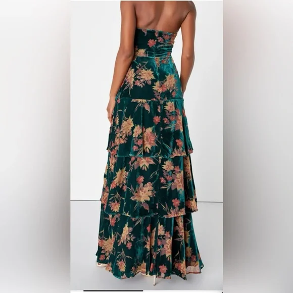 Lulus Real Allure Emerald Floral Burnout Velvet Strapless Maxi Dress - Picture 5 of 5